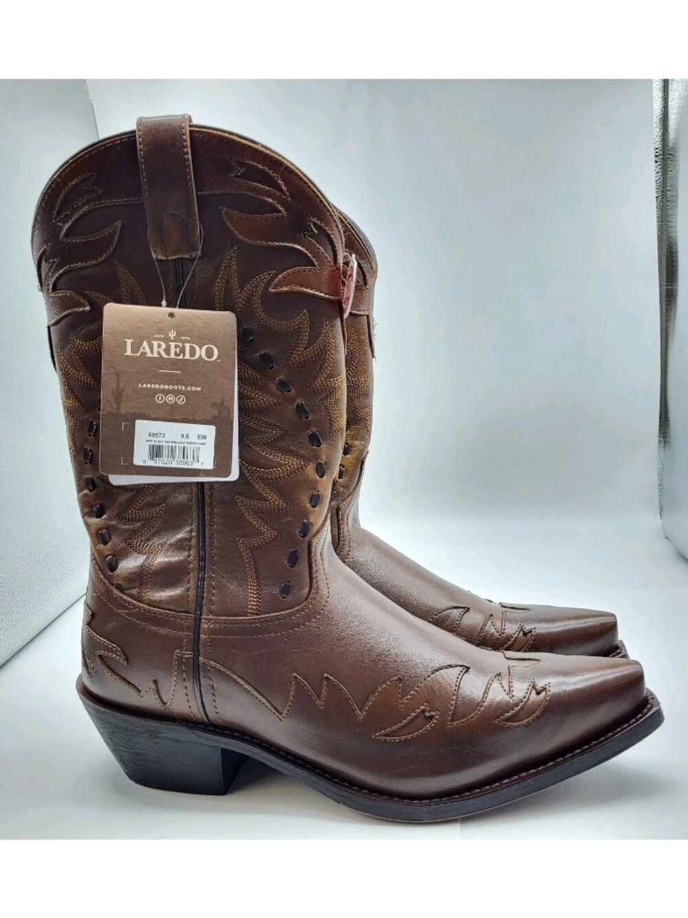 Laredo Men's 9.5 EW Jameson Embroidered Snip Toe Western Boots Mid Calf Rodeo